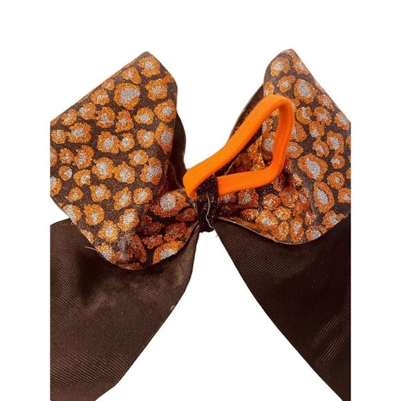 Girls Oversize Hair Bow 7.5" Elastic Ponytail Black Orange Silver Animal Print G - Picture 12 of 15